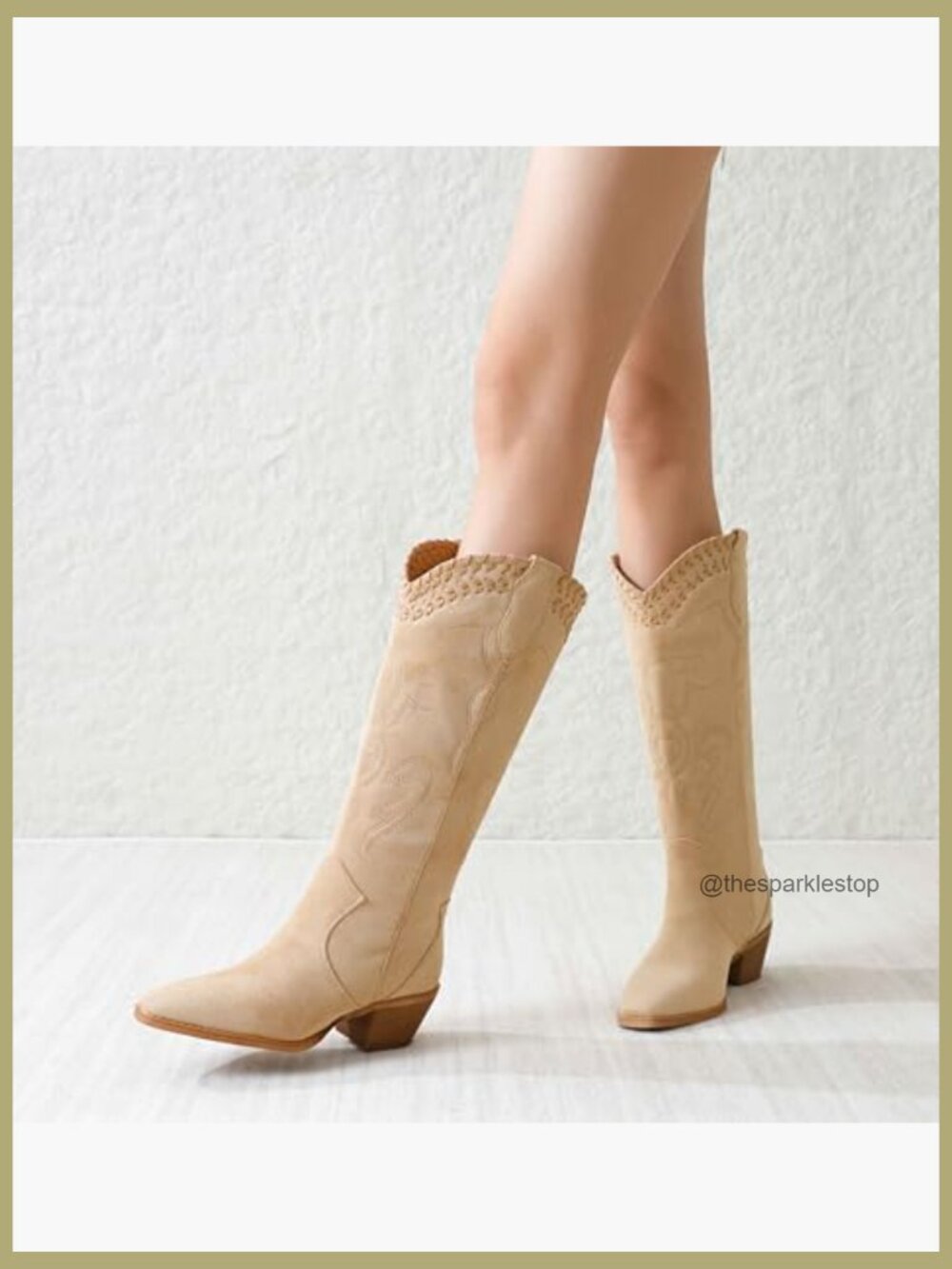 Embroidered Square Toe Chunky Heel Western Boots Pull On - Picture 6 of 7